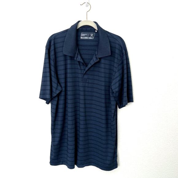 [Cutter & Buck] Blue Striped Luxe Short Sleeve Golf Polo Shirt Men's Sz Large L - Picture 1 of 9